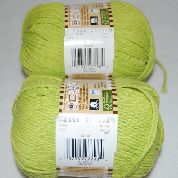 Same Dye Lot of 2, #4 Worsted, Lily Cotton Yarn, Hot Green - Picture 3 of 8